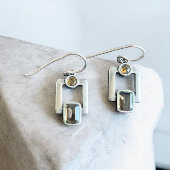Vintage Jewelry - Vintage Gemstone SS Art Deco Earrings